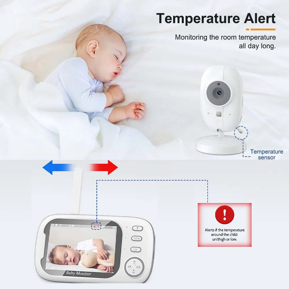 3.5'' Video Baby Monitor 2.4G Mother Kids Two-Way Audio Night Vision Video Surveillance Cameras with Temperature Display Screen